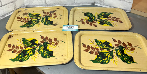 Vintage Leaf Design Tin Tray Set