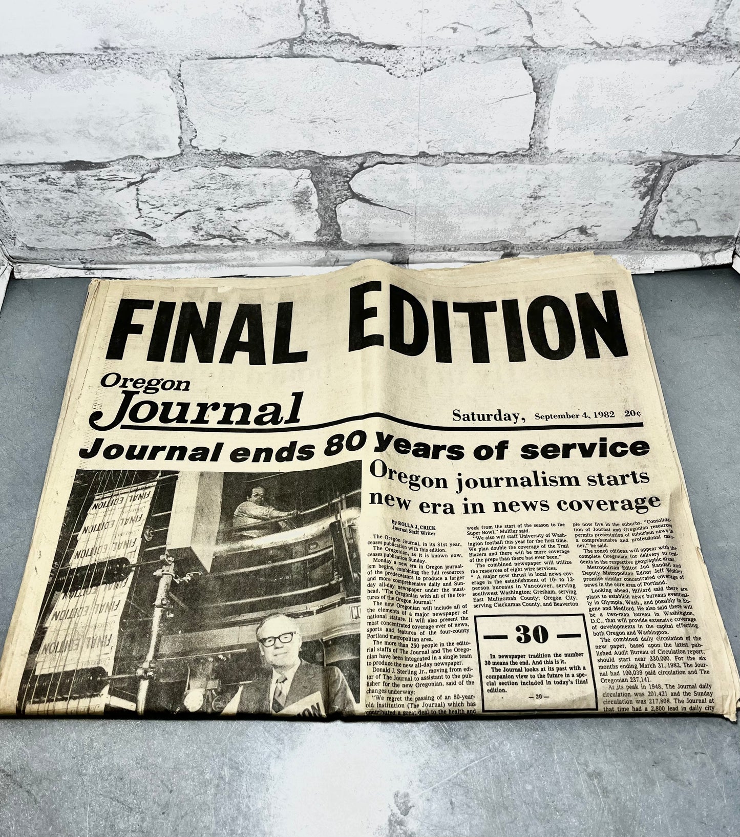 Oregon Journal 1982 Oregon Journal Newspaper Final Edition – Post Furnishings