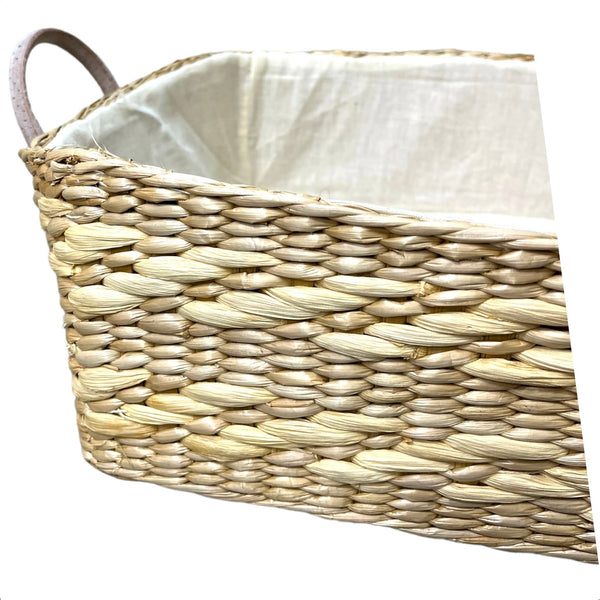 Wicker Lined Large Basket W/ Handles