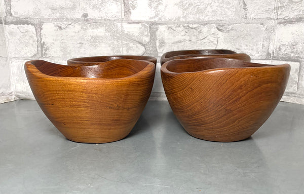Set Of 4 Mid Century Teak Bowls