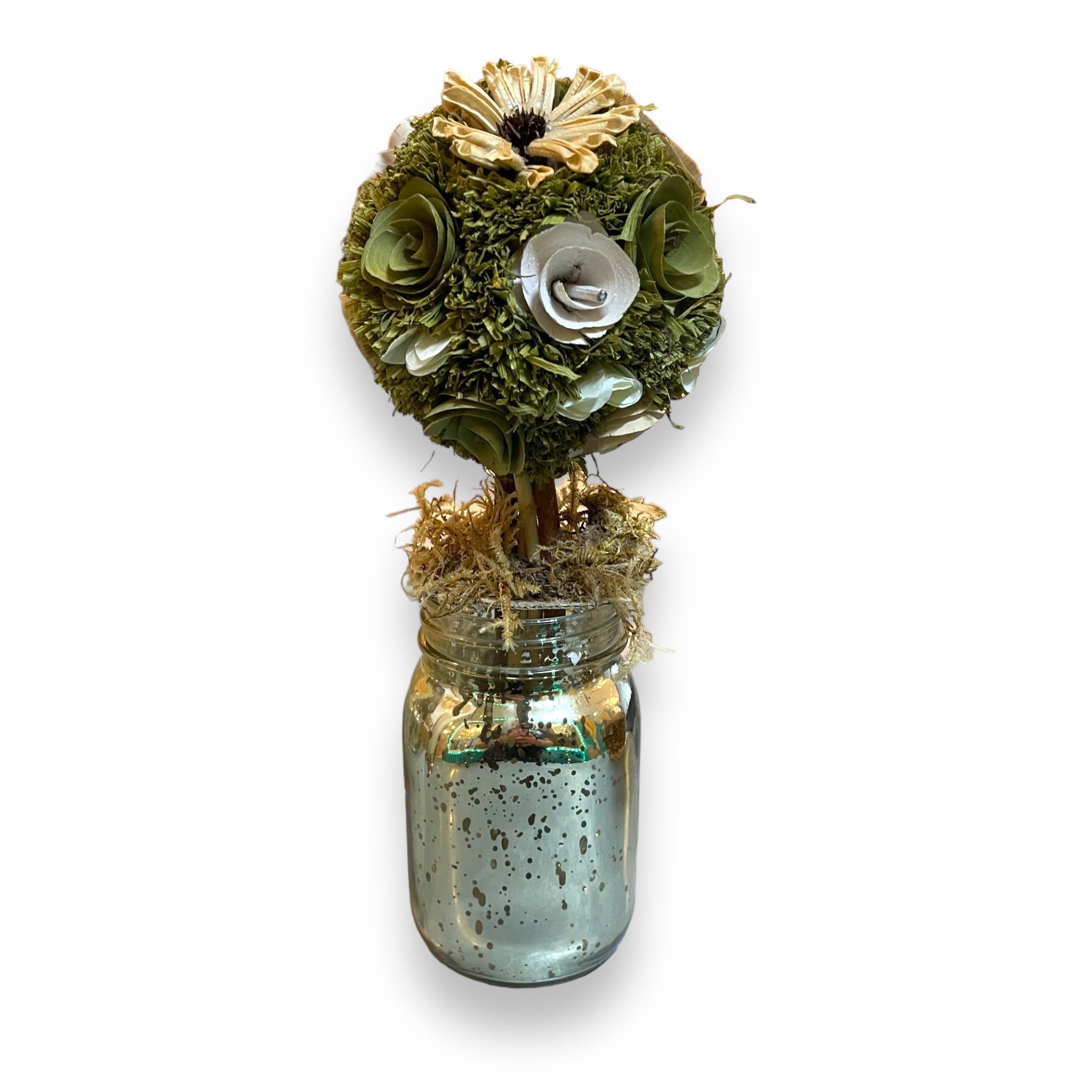 Rustic Silver Jar With Artificial Flowers