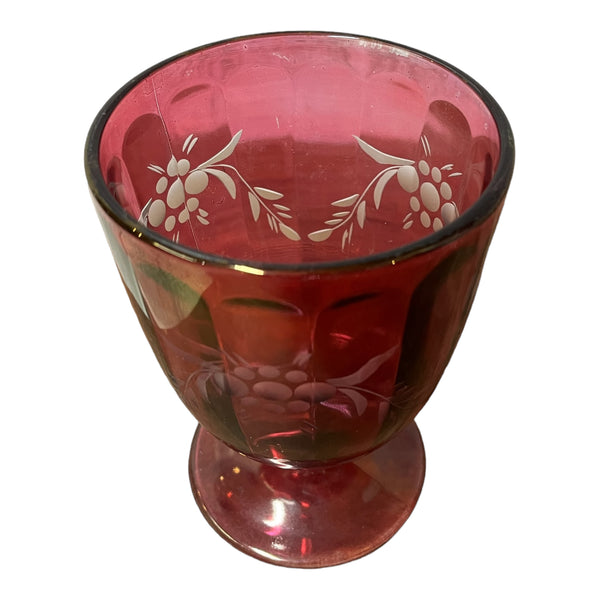 Vintage Cranberry Pink Etched Glass