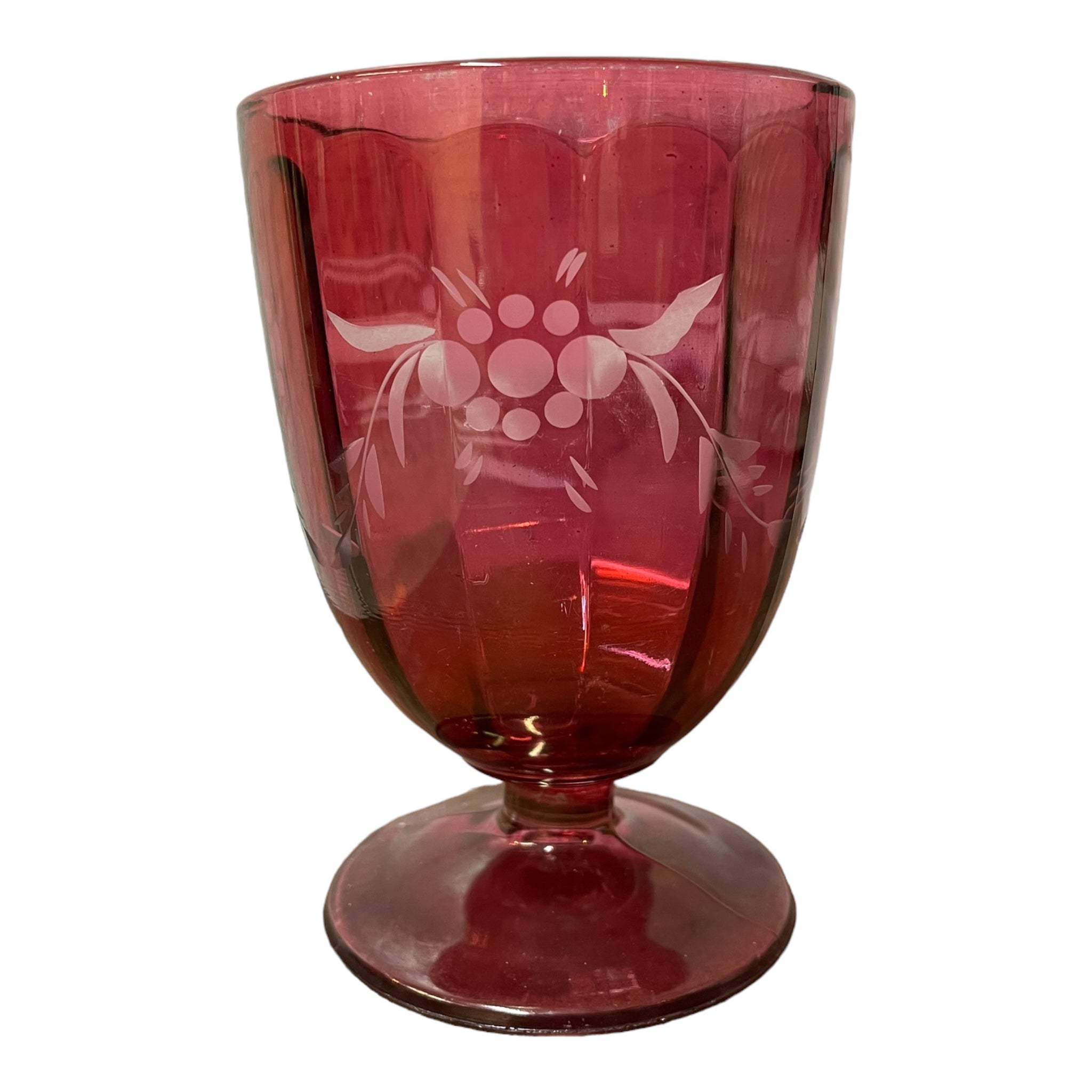 Vintage Cranberry Pink Etched Glass