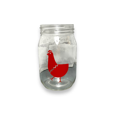 Set Of 12 Libby Drinking Jars With A Red Chicken