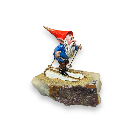 Ron Lee Skiing Elf / Gnome Stone Figurine 1979