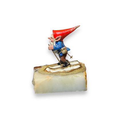 Ron Lee Skiing Elf / Gnome Stone Figurine 1979