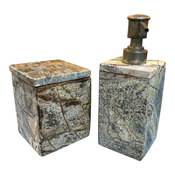 Bidasar Marble Soap Dispenser And Cotton Ball Holder Set
