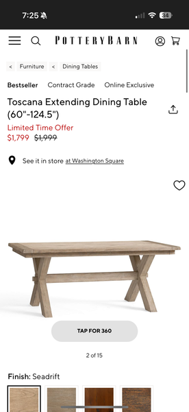 Pottery Barn Toscana Extending Dining Table