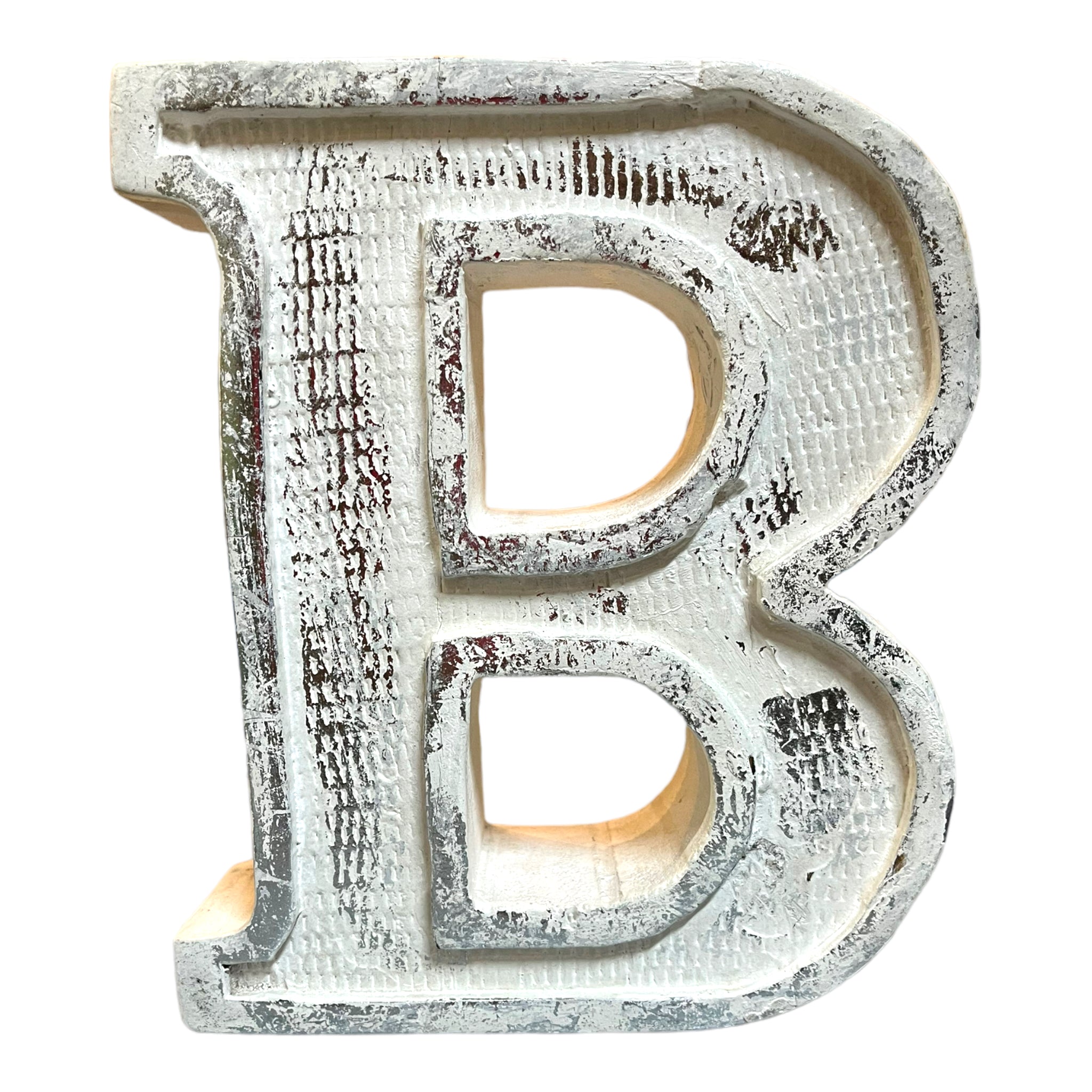 White With Silver Distressed Letter “B”