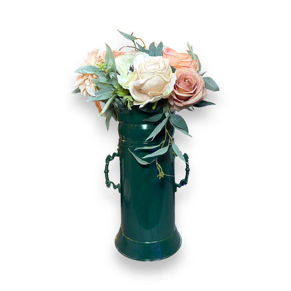 Dark Green Vase With Artificial Flowers