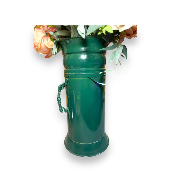 Dark Green Vase With Artificial Flowers