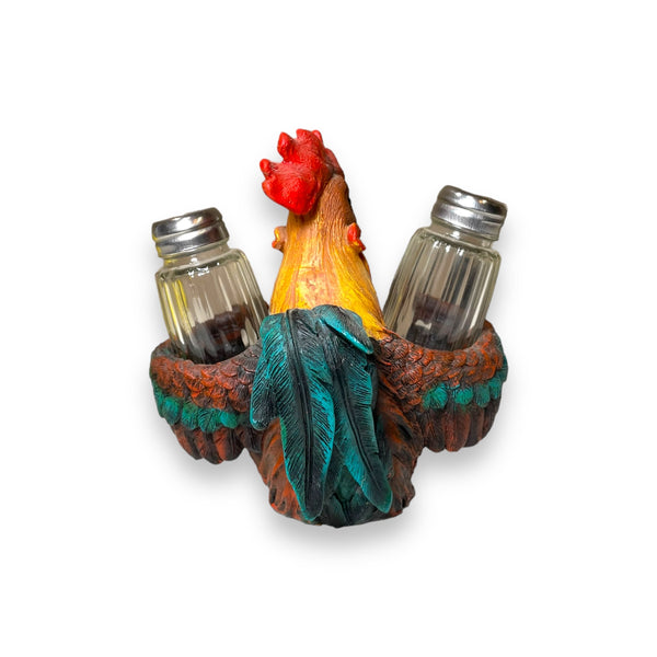 Salt And Pepper Shakers With A Rooster Holder