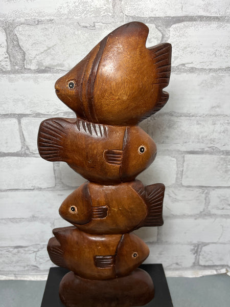 Carved Wood Fish Sculpture