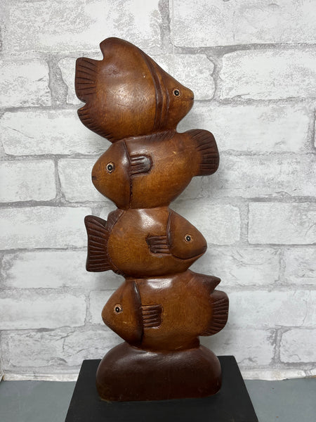 Carved Wood Fish Sculpture