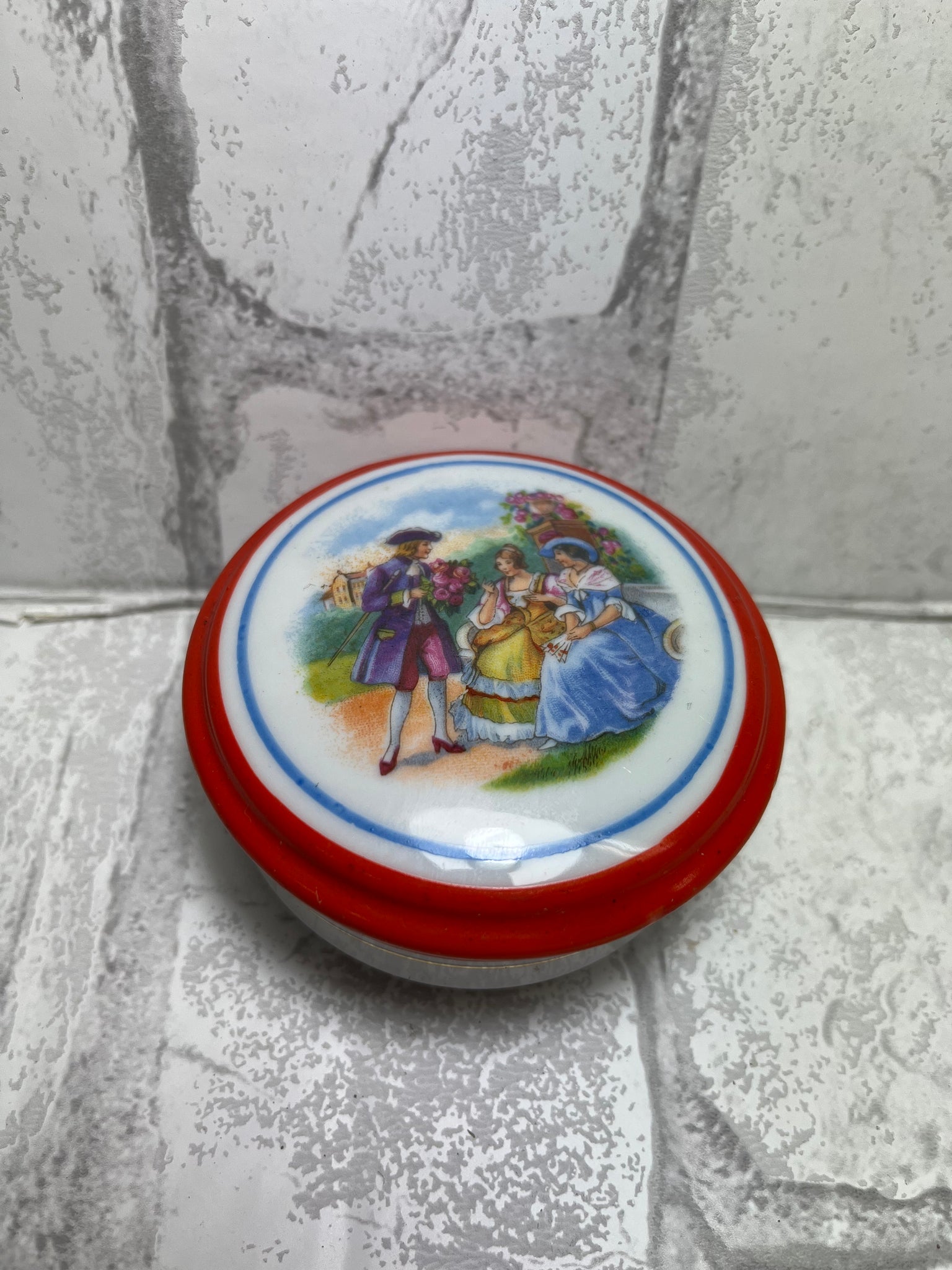 Germany Porcelain Trinket Box Victorian Scene