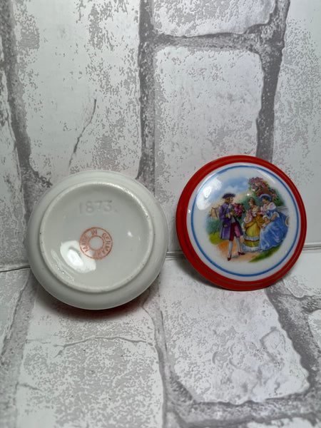 Germany Porcelain Trinket Box Victorian Scene