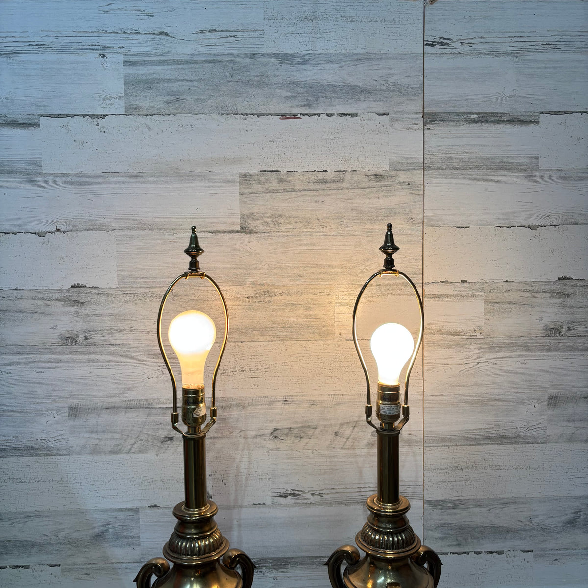 Mid Century Rembrandt Brass and Green Enamel Table Lamp Set
