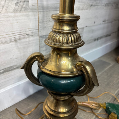 Mid Century Rembrandt Brass and Green Enamel Table Lamp Set