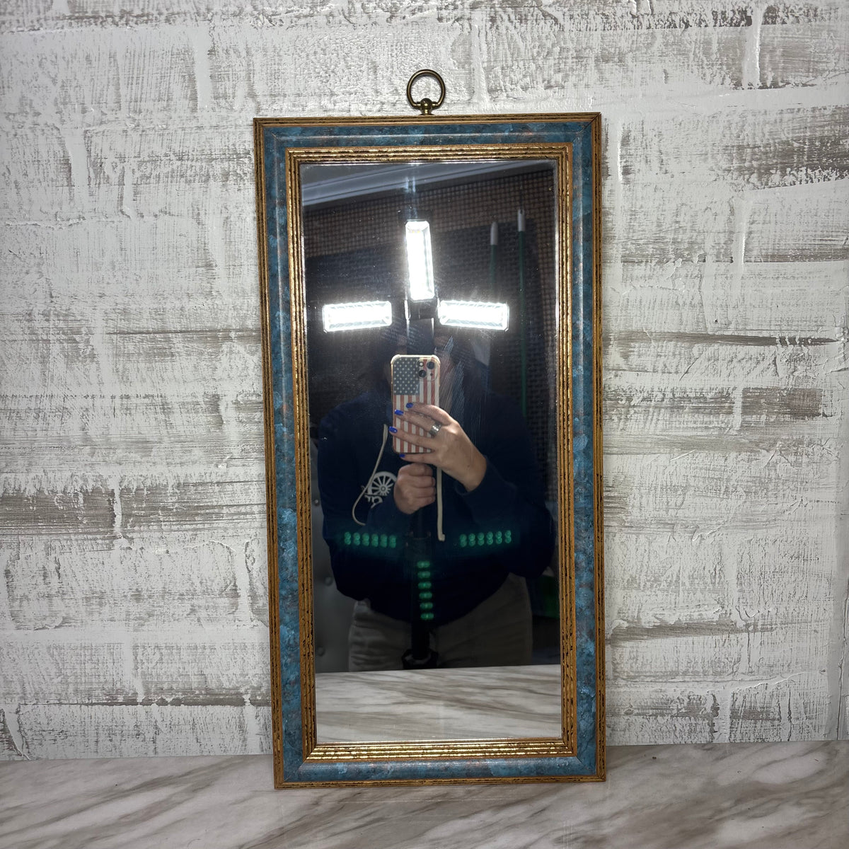 Vintage Blue and Gold Rectangular Accent Wall Mirror