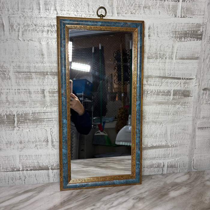 Vintage Blue and Gold Rectangular Accent Wall Mirror