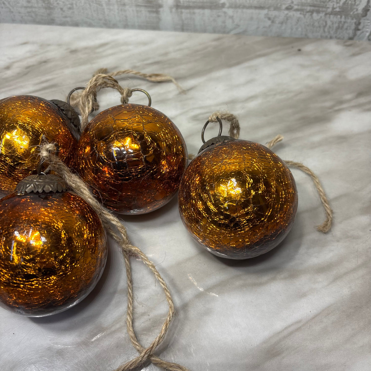 Vintage Copper Color Crackle Glass Ornaments Set of 5