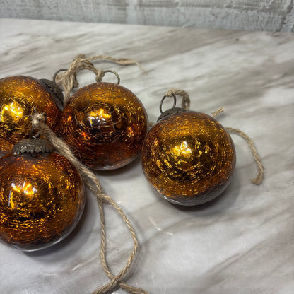 Vintage Copper Color Crackle Glass Ornaments Set of 5