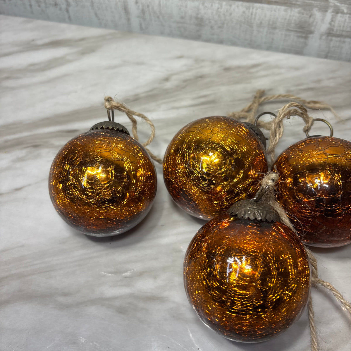 Vintage Copper Color Crackle Glass Ornaments Set of 5