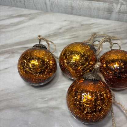 Vintage Copper Color Crackle Glass Ornaments Set of 5