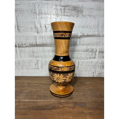 Carved Etched Floral Wooden Vase