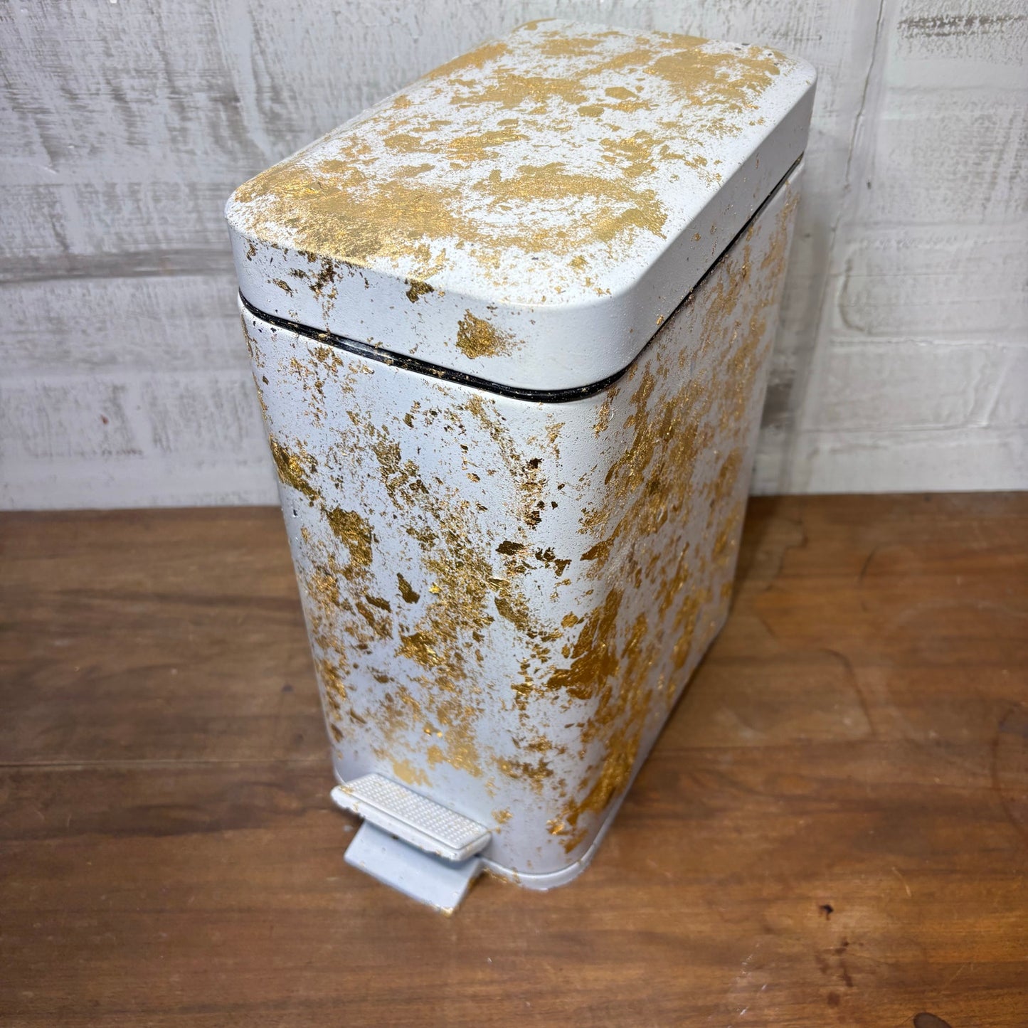 Custom Gold Flake & White Small Trash Can