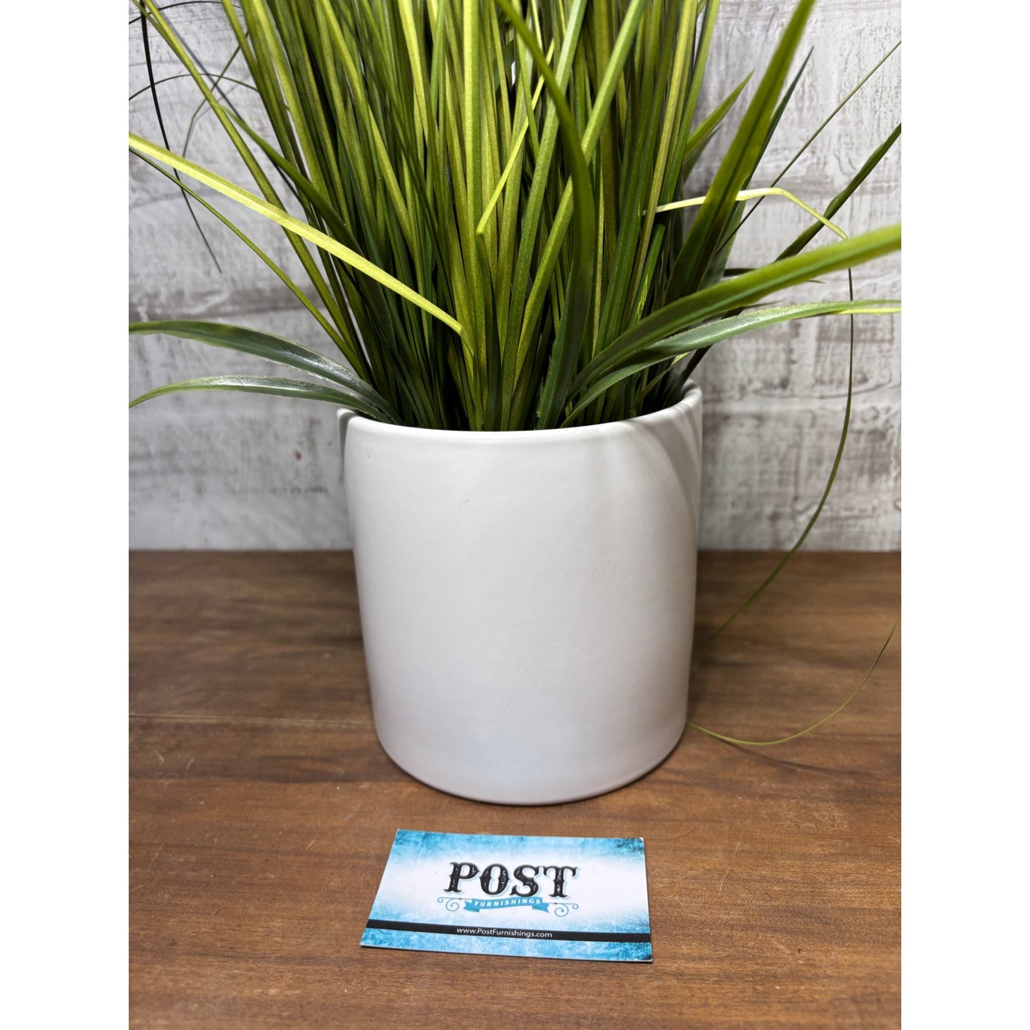 Faux Grass In White Ceramic Pot