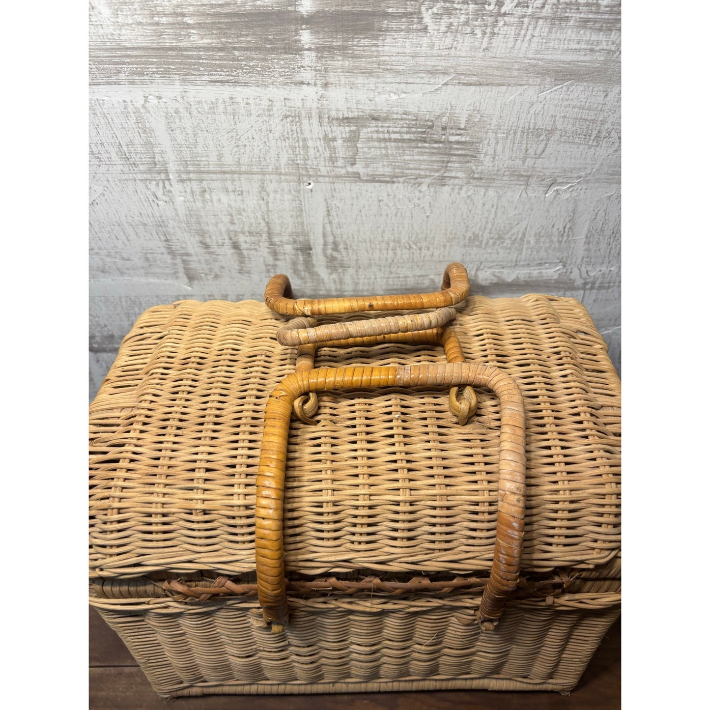 Vintage Wicker Rattan Picnic Basket Handles
