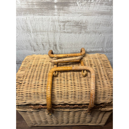 Vintage Wicker Rattan Picnic Basket Handles