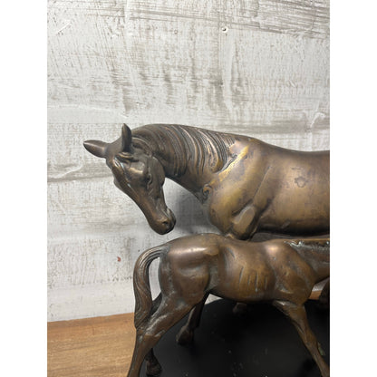 Vintage Bronze Mare And Foal Sculpture