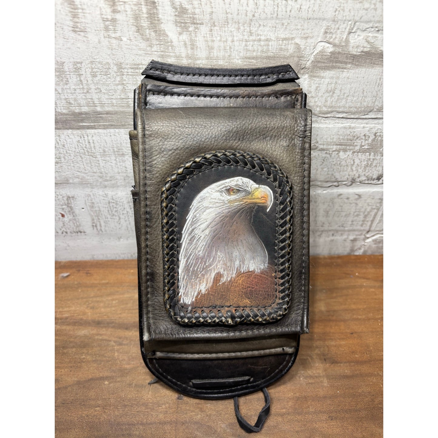 Motorcycle Fender Bib Handmade Leather w/ Eagle