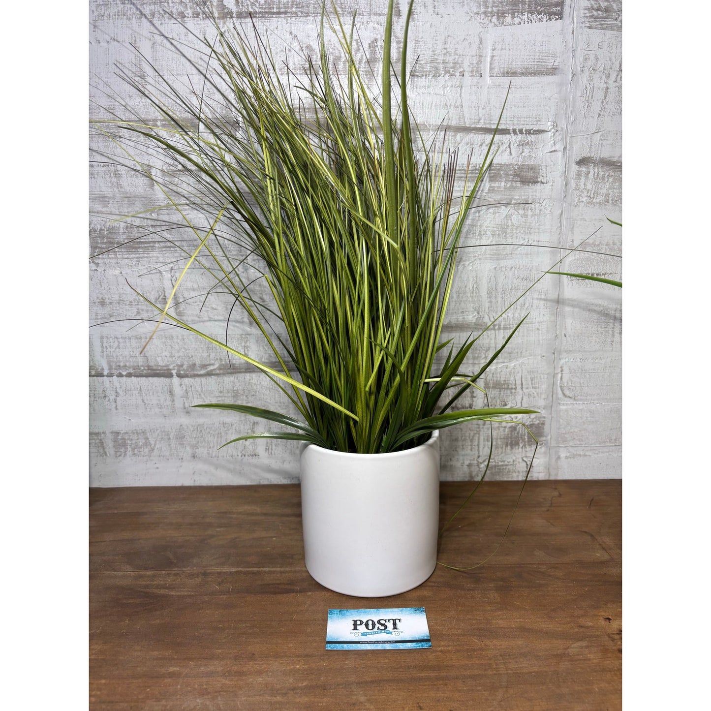 Faux Grass In White Ceramic Pot