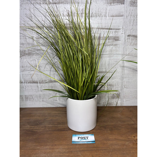 Faux Grass In White Ceramic Pot