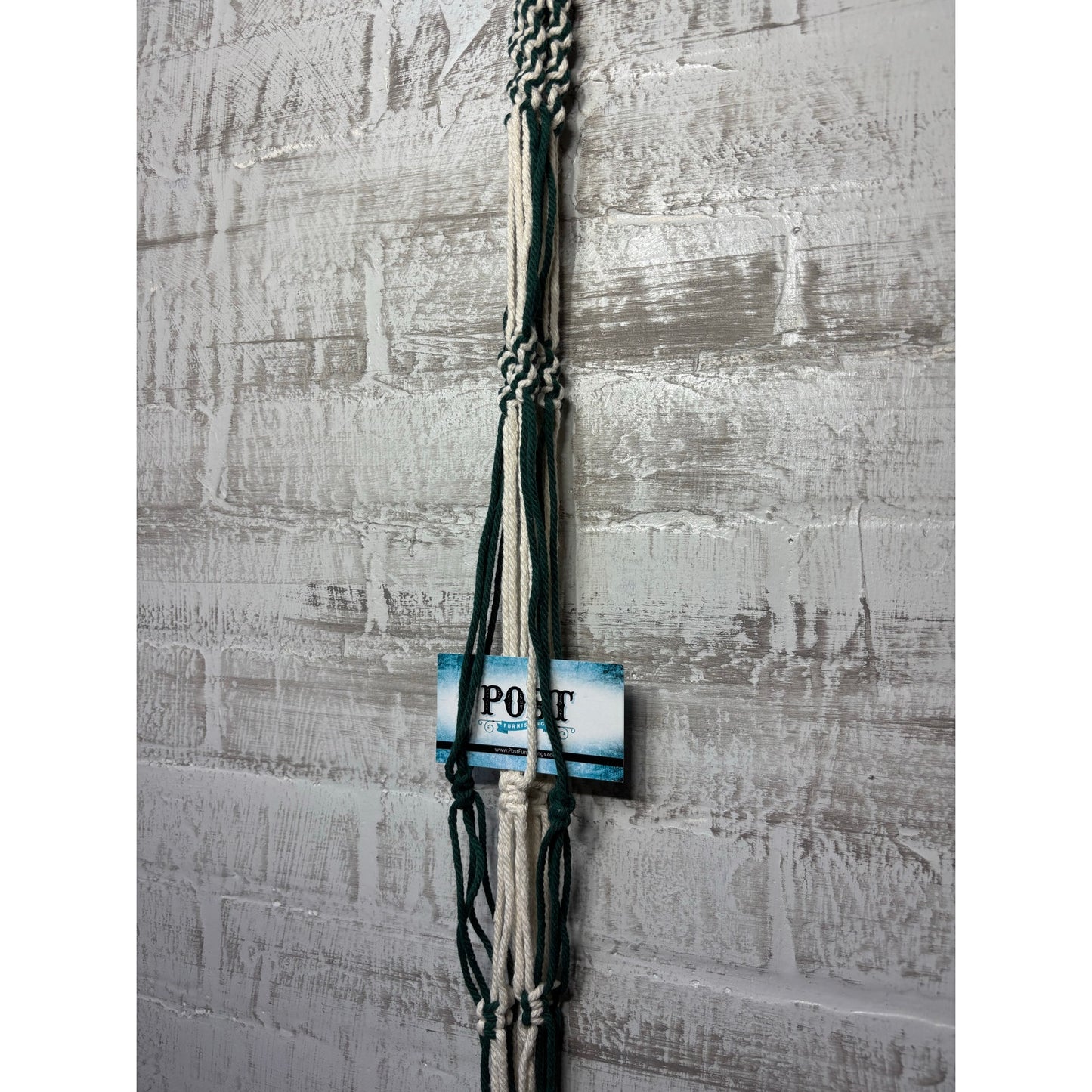 Green And White Macrame Plant Holder