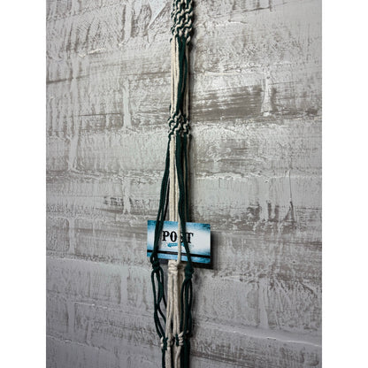 Green And White Macrame Plant Holder