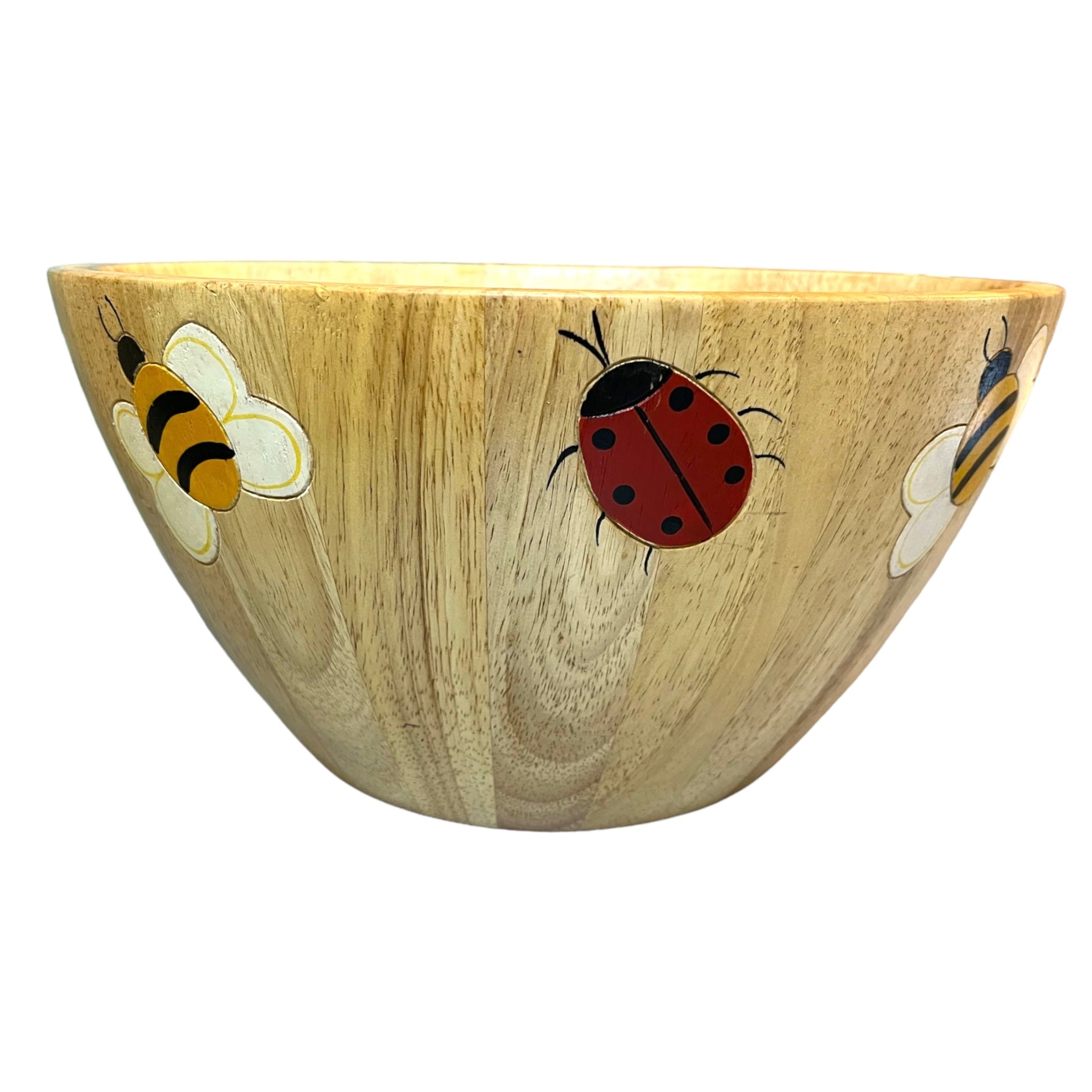Clay Art Bees and Ladybugs Wooden Bowl