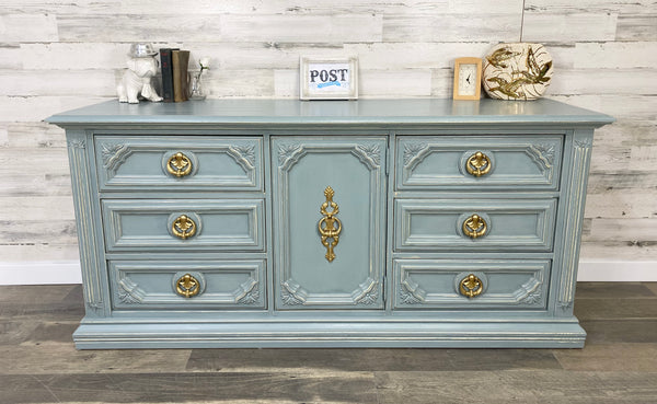 Large Stanley Blue Gray Dresser