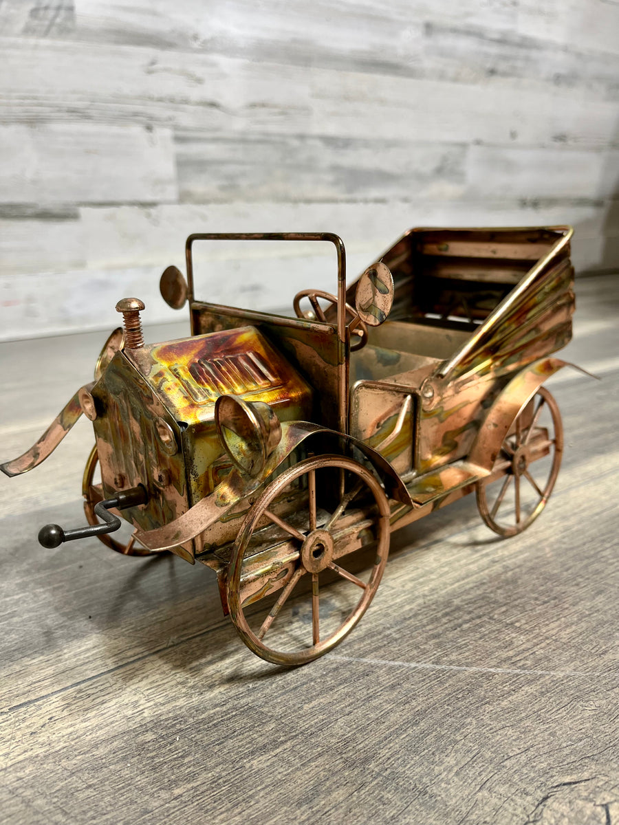 Vintage Copper Metal Music Box Car Post Furnishings