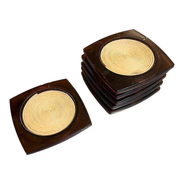 Mid Century Rope Coil Amber Coasters (Set of 6)