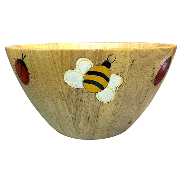 Clay Art Bees and Ladybugs Wooden Bowl