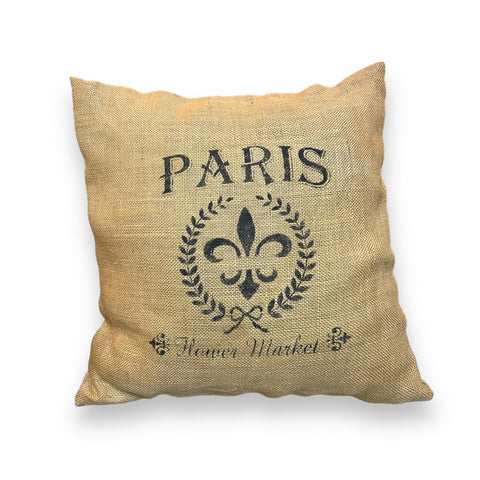 Burlap “Paris” Throw Pillow