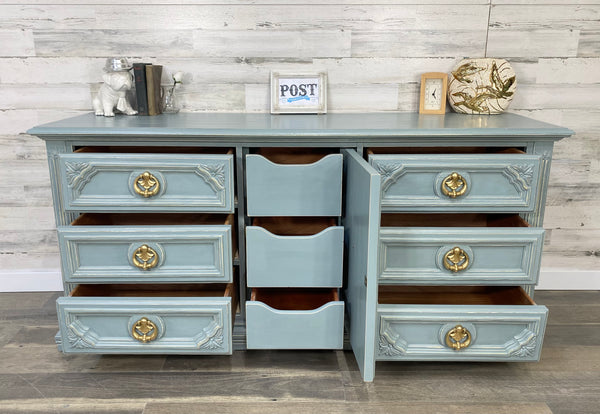 Large Stanley Blue Gray Dresser