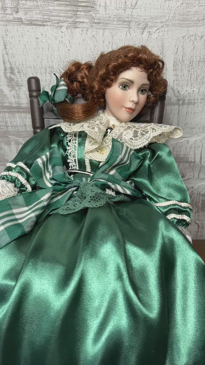 Vintage Paradise Galleries Victorian Porcelain Musical Doll On Rocking Chair