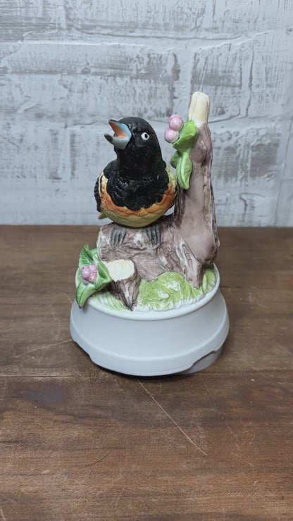 Vintage Porcelain Bird On A Branch Spinning Music Box
