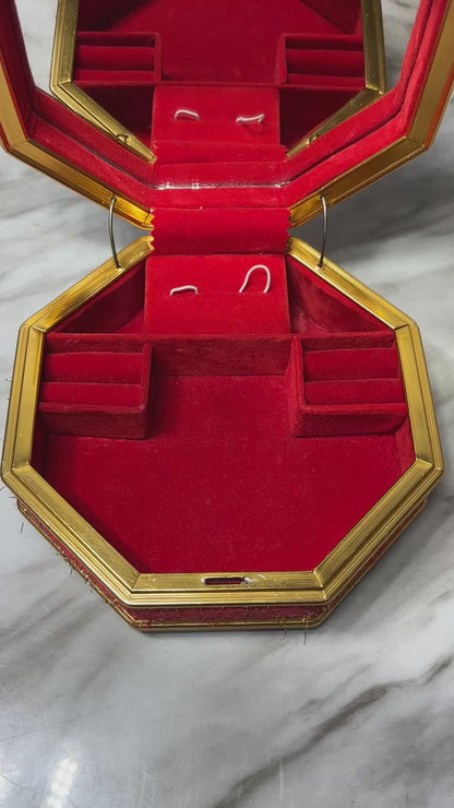 Vintage Octagon Red Velvet Music Jewelry Box