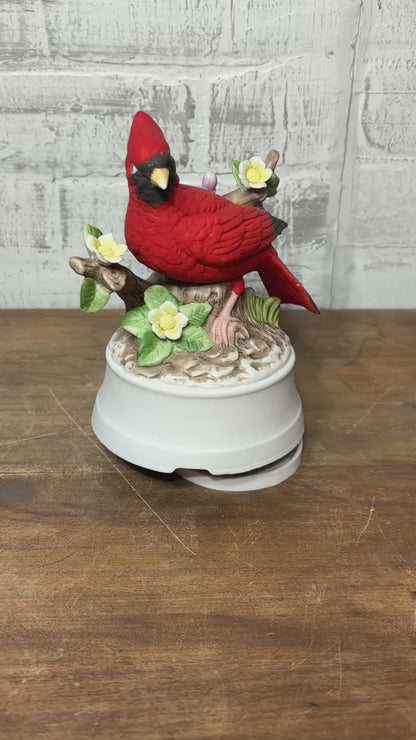 Vintage Red Cardinal Porcelain Spinning Music Box